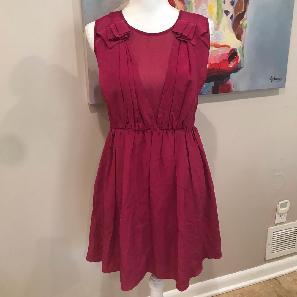 New Nwt Hanii Y silk dress Sz 42 Magenta Pink Silk Lined Fit Flare Semi Sheer